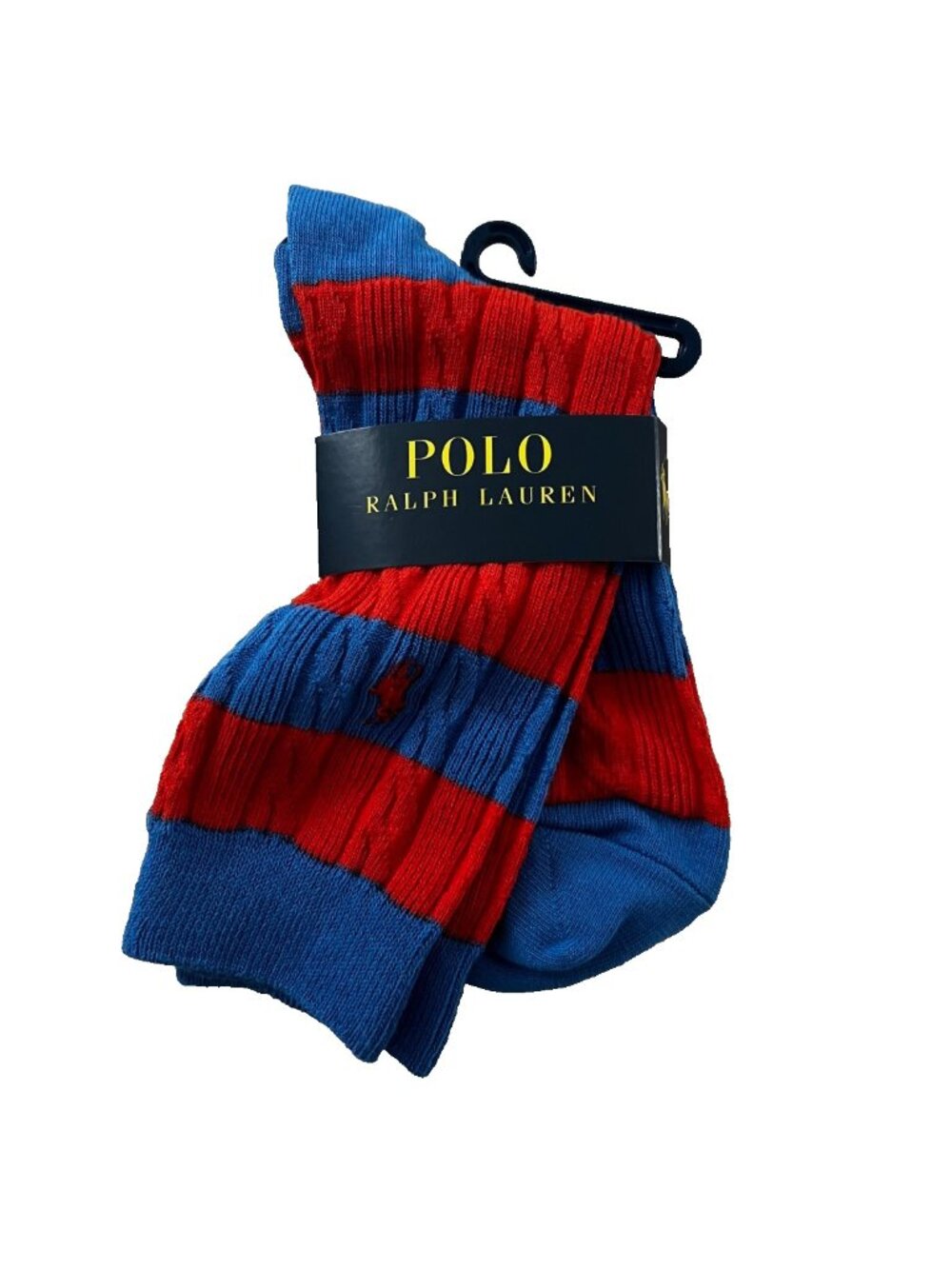 Polo Ralph Lauren Rugby-Stripe Cable Knit Crew Socks Blue/Red